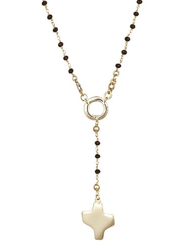 Crystal Rosary Necklace - Black - Metal Gold