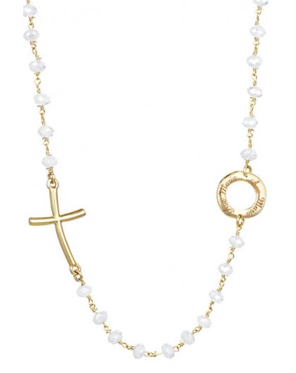 Crystal Necklace with design Crucifix and center - White - Metal Gold