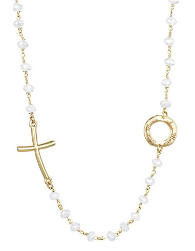 Crystal Necklace with design Crucifix and center - White - Metal Gold