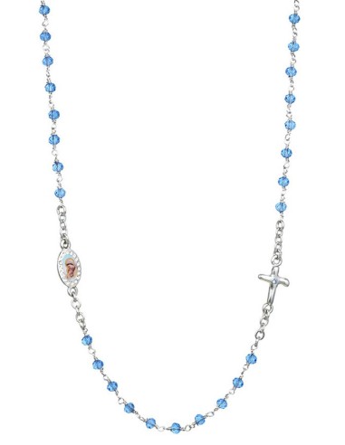 Crystal  Necklace with Crucifix with strass - Light Blue - Metal Silver