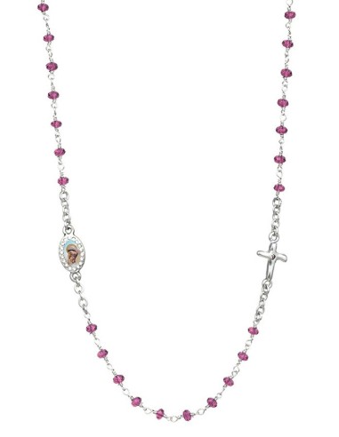 Crystal  Necklace with Crucifix with strass - Amethist - Metal Silver