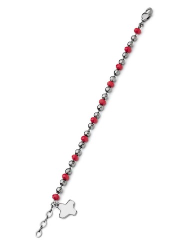 Crystal and dark metal beads Bracelet - Red