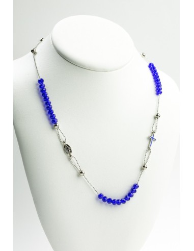 Crystal  Necklace with Enamelled Crucifix  and Miracolous Medal - Blue - Metal silver