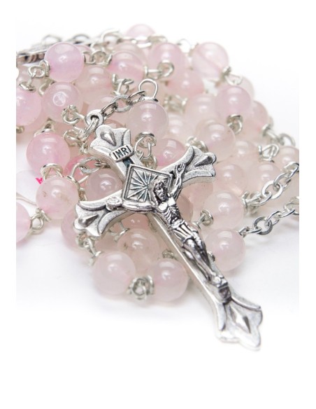 The White Fleur-de-lis Rosary: A beautiful 16in long aventurine outlet and quartz cottage style rosary