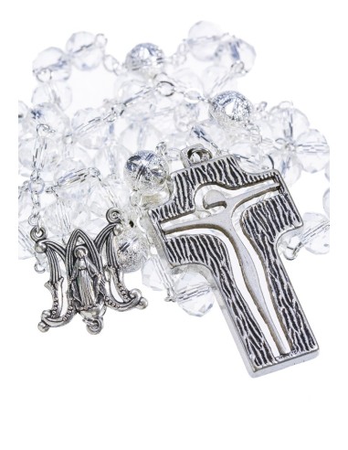 Crystal and Silver Paters design Rosary - transparent