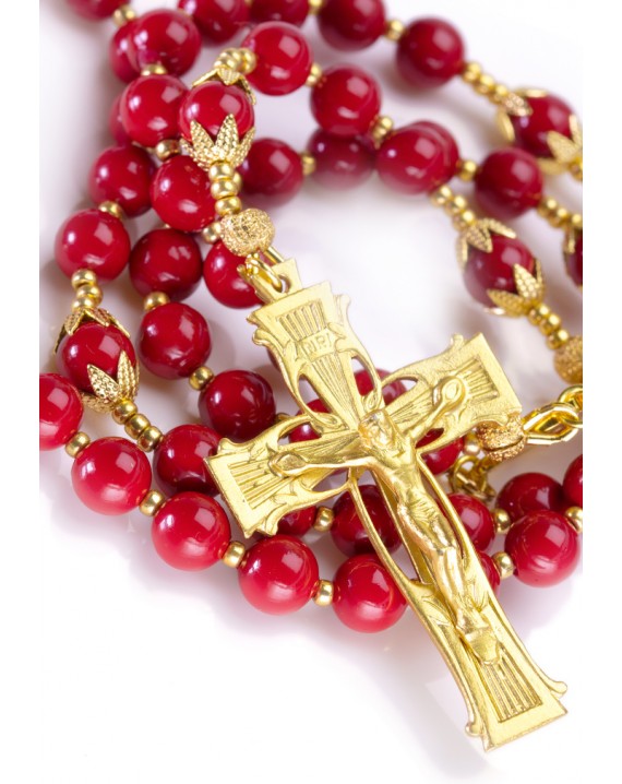 Red Pearls 6mm and Gold Rosary