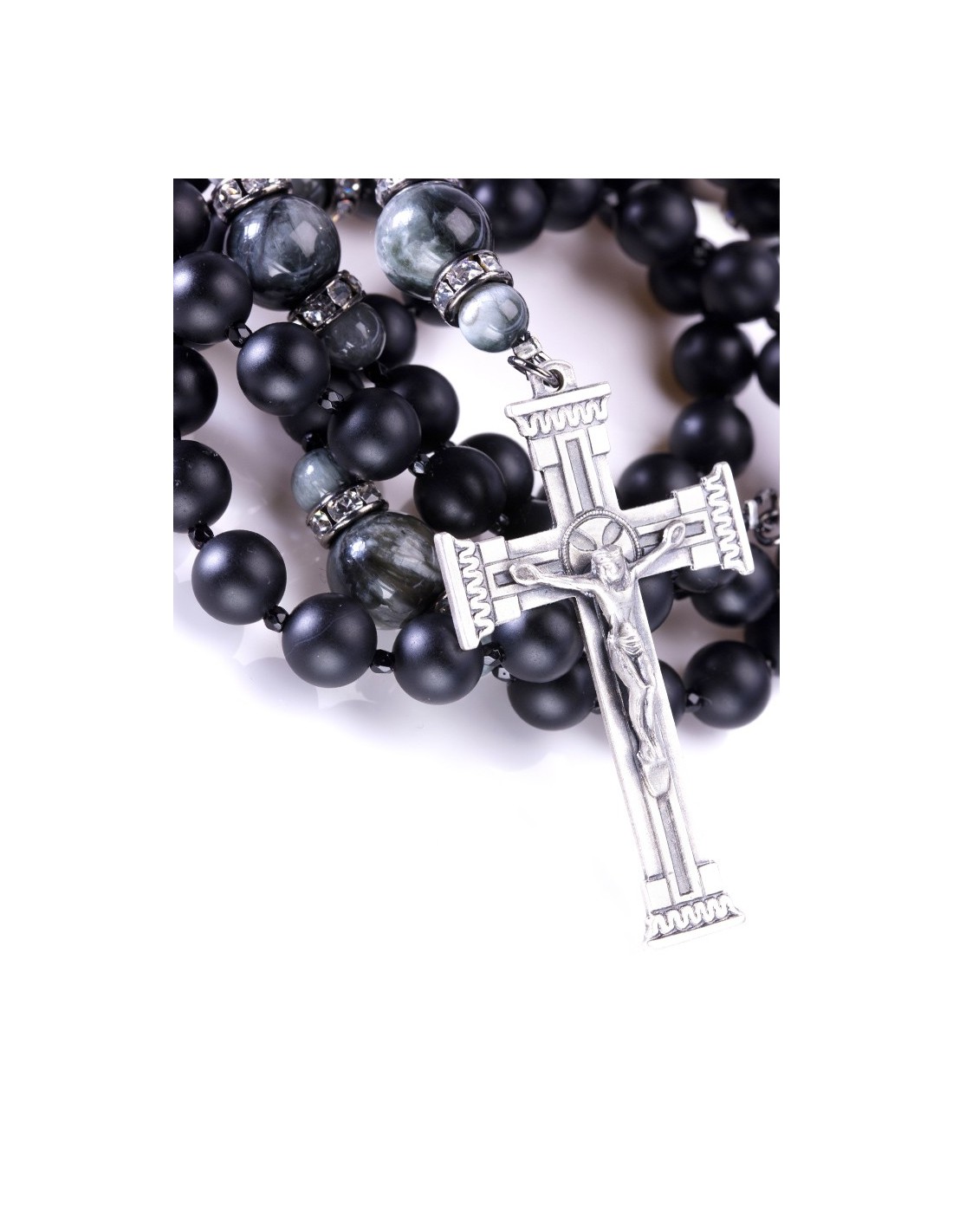 Handmade Rosary, shops 10mm Silver Plated Black Onyx Agate Faceted Beads