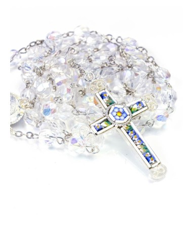 Real Mosaic Crucifix - Clear Crystal Rosary