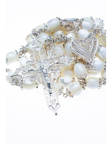 Oval Mother of Pearl Rosary with Filigree Crucifix  | Vatican Gift