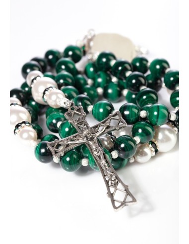 Malachite,  Pearls, Sterling Silver 925 Precious Crucifix And Center  | Vatican Gift