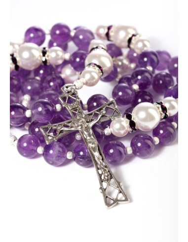 Amethyst,  Pearls, Sterling Silver 925 Precious Crucifix And Center  | Vatican Gift