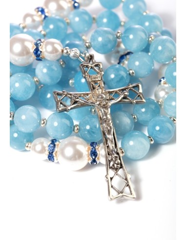 Aquamarine,  Pearls, Sterling Silver 925 Precious Crucifix And Center  | Vatican Gift