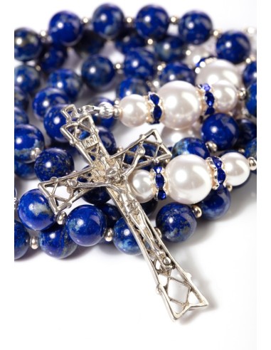 Lapislazuli,  Pearls, Sterling Silver 925 Precious Crucifix And Center  | Vatican Gift