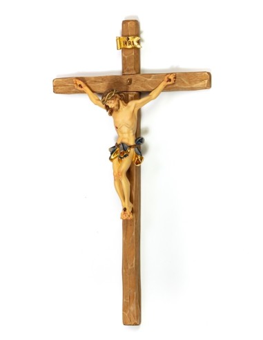 Handcarved wooden Crucifix Blue small  | Vatican Gift