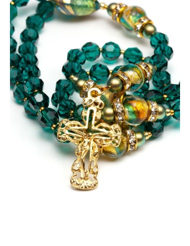 Emerald  Crystals And Murano Glass Rosary Necklace  | Vatican Gift