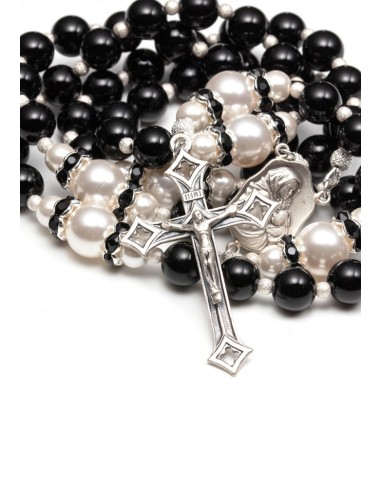 Black Onyx and Swarovsky Pearls Rosary  | Vatican Gift