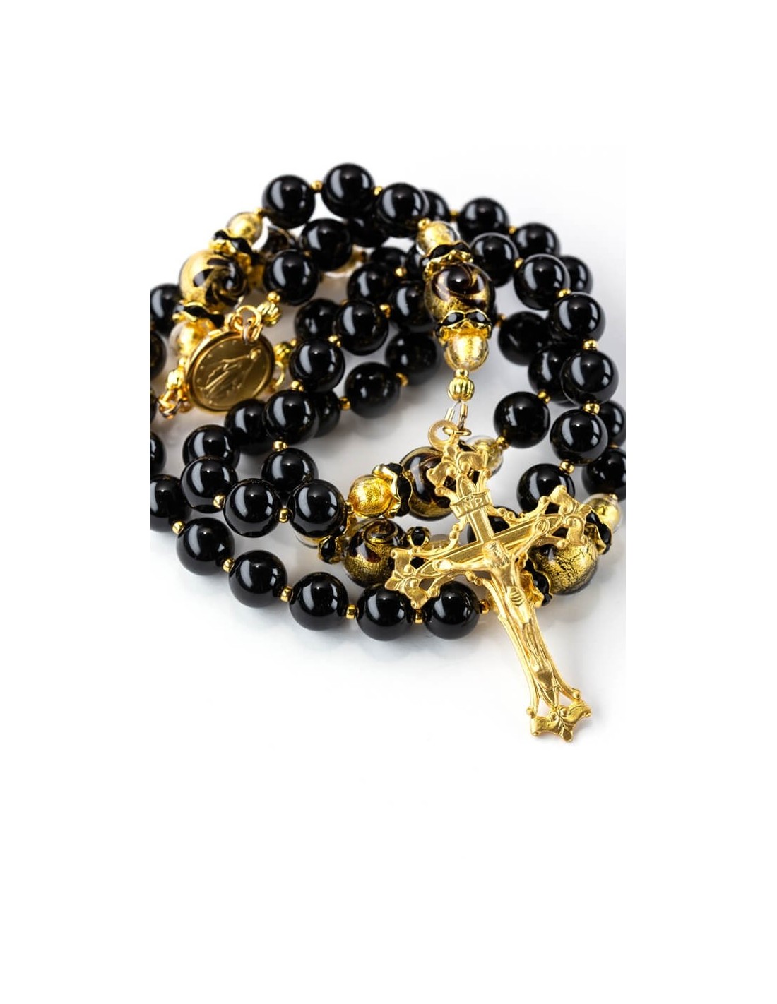 Handmade Rosary, 10mm Gold Plated online Black Onyx Round Faceted Beads