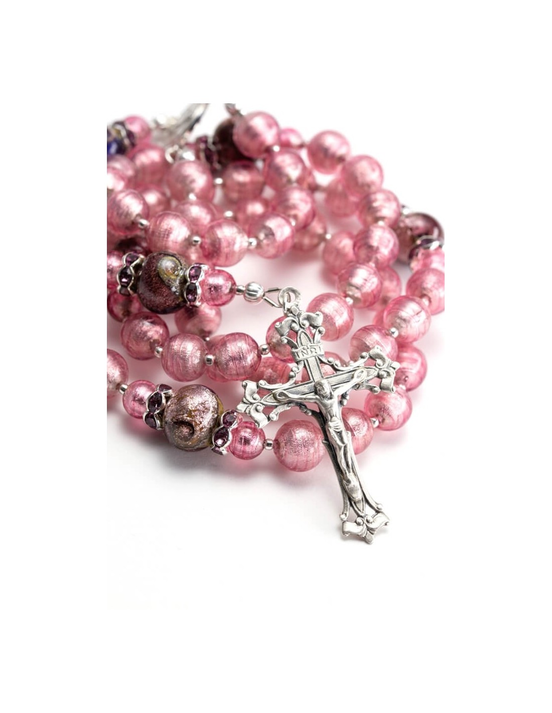 Handmade Rosary online 10mm Silver Plated Pink Agate Faceted Beads