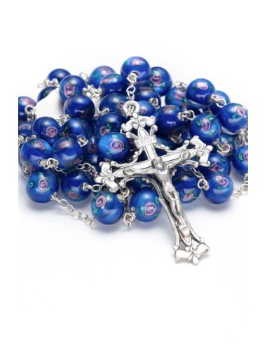 Deep Blue Murano Glass Rosary Big- Baroque Crucifix  | Vatican Gift