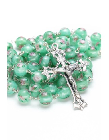 Green Murano Glass Rosary Big - Baroque Crucifix  | Vatican Gift