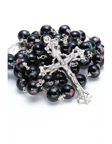 Black Murano Glass Rosary Big - Baroque Crucifix  | Vatican Gift