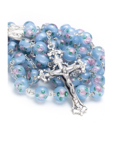 Sky Blue Murano Glass Rosary Big - Baroque Crucifix  | Vatican Gift