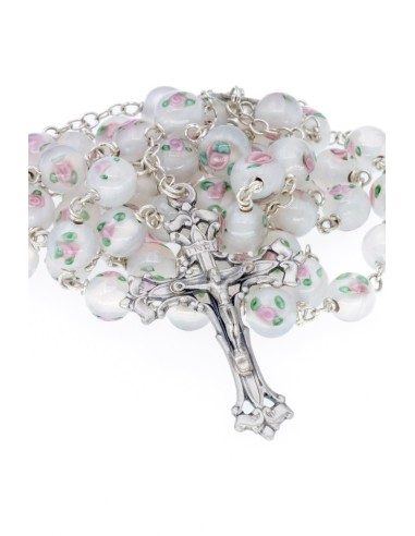 White Murano Glass Rosary  - Baroque Crucifix  | Vatican Gift