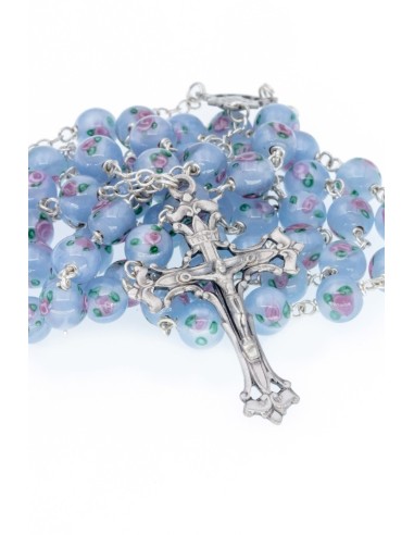 Baby Blue Murano Glass Rosary - Baroque Crucifix  | Vatican Gift