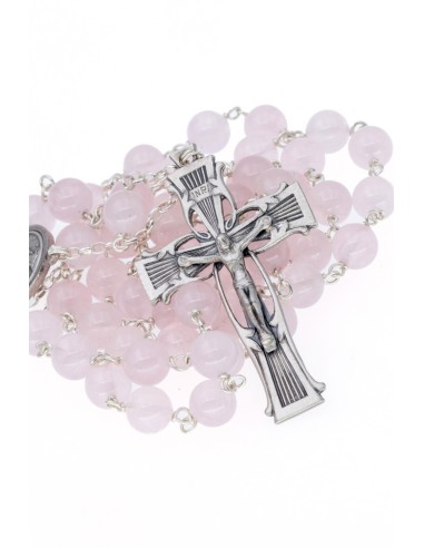 Rose Quartz Rosary -  Lyra Silver Sterling Crucifix  | Vatican Gift