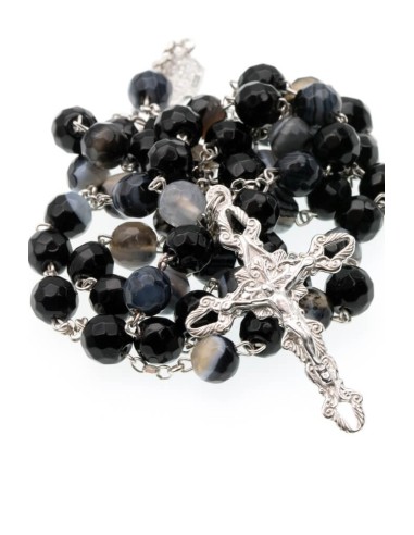 Striped Black Agate Rosary - Sterling Silver  | Vatican Gift