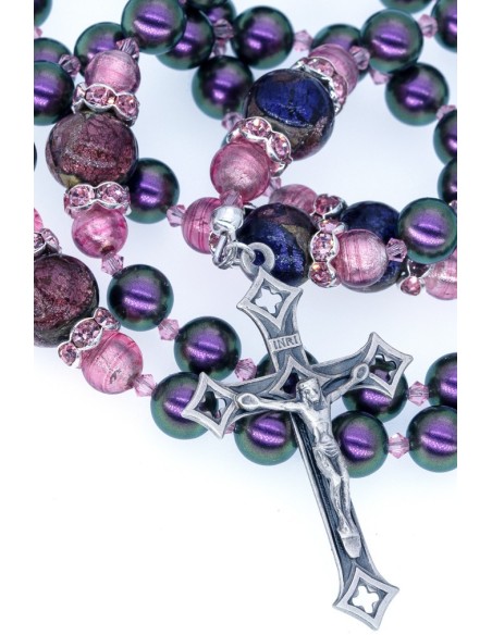 Cameo Guardian Angel purple center + green store moonstone rosary, Catholic rosary, holy rosary