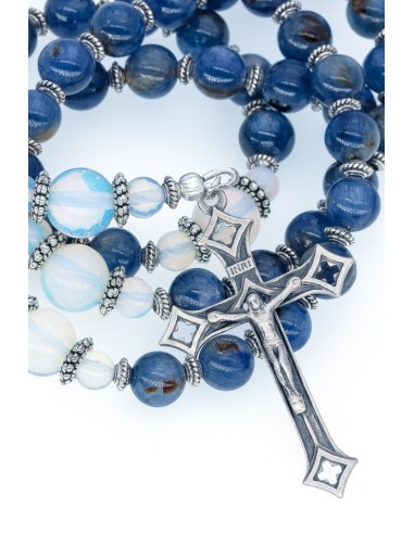 Dark Blue Kyanite and white Opal Rosary