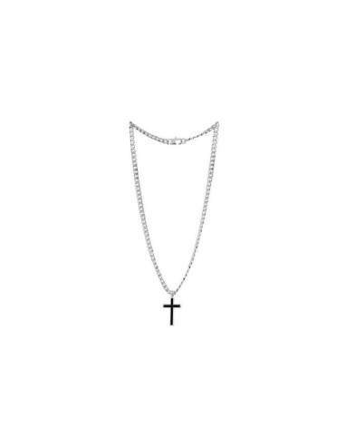 Necklace with metal chain and cross with leather insert  | Vatican Gift