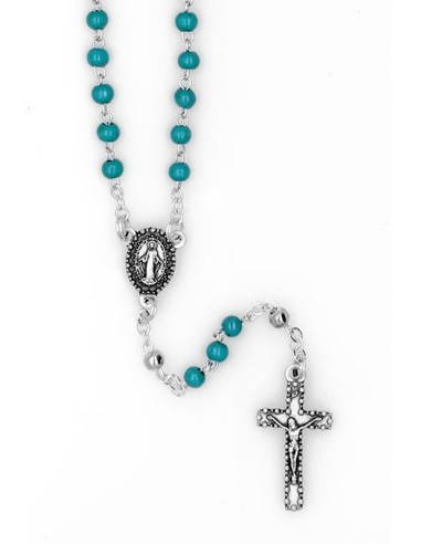 Mini Turquoise wood and metal Rosary necklace  | Vatican Gift