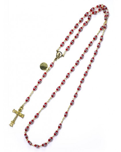 Red beads 3mm beads rosary 18kts of gold plated – Raf Rossi Gold Plated