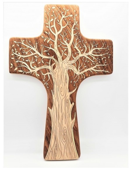 Crucified cross Tree of Life, carved in wood of popular Valgardena and decorated by hand, various sizes, of Italian artisan production