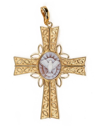 Gold Plated Crucifix Hand Engraved Holy Spirit Cameo | Vatican Gift