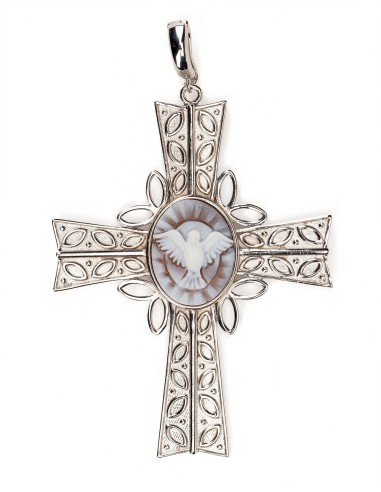 Sterling Silver Crucifix Hand Engraved Holy Spirit Cameo | Vatican Gift