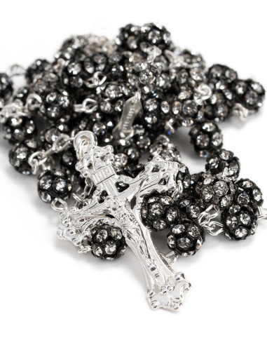 Black Beads Strass Sterling Silver Rosary | Vatican Gift