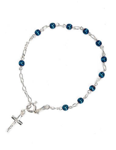 Matt and Shiny Blue Beads Sterling Rosary Bracelet | Vatican Gift