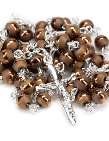 Matt and Shiny Bronze Beads Sterling Silver Rosary | Vatican Gift