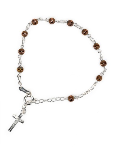 Matt and Shiny Bronzed Beads Sterling Rosary Bracelet | Vatican Gift