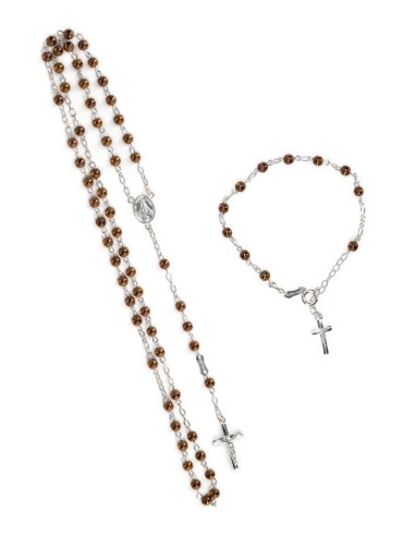 Matt and Shiny Bronzed Beads Sterling Rosary Set | Vatican Gift