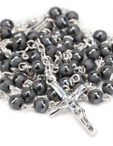 Matt and Shiny Grey Beads Sterling Silver Rosary | Vatican Gift