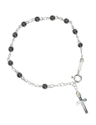 Matt and Shiny Grey Beads Sterling Rosary Bracelet | Vatican Gift