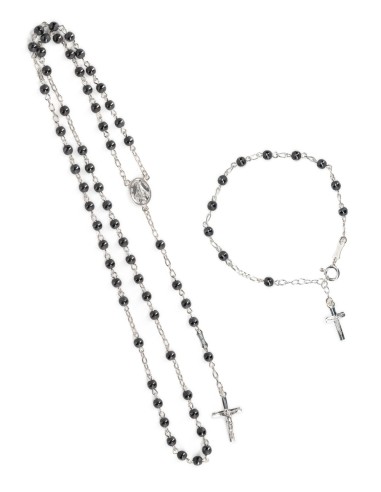 Grey Ematite Beads Sterling Rosary Set | Vatican Gift