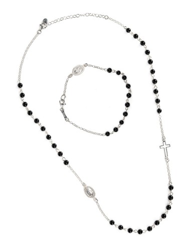 Black Onyx Sterling Silver Necklace Bracelet Set | Vatican Gift