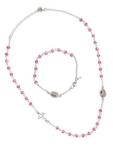 Pink Crystal Sterling Silver Necklace Bracelet Set | Vatican Gift