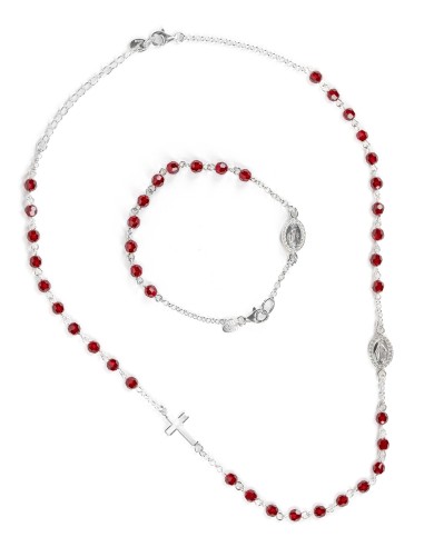 Red Crystal Sterling Silver Necklace Bracelet Set | Vatican Gift