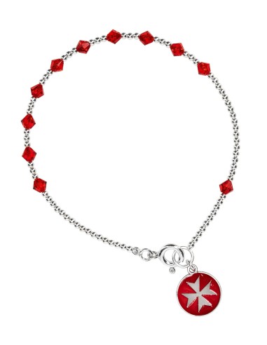 Red Crystal Sterling Silver Rosary Bracelet Maltese Cross | Vatican Gift